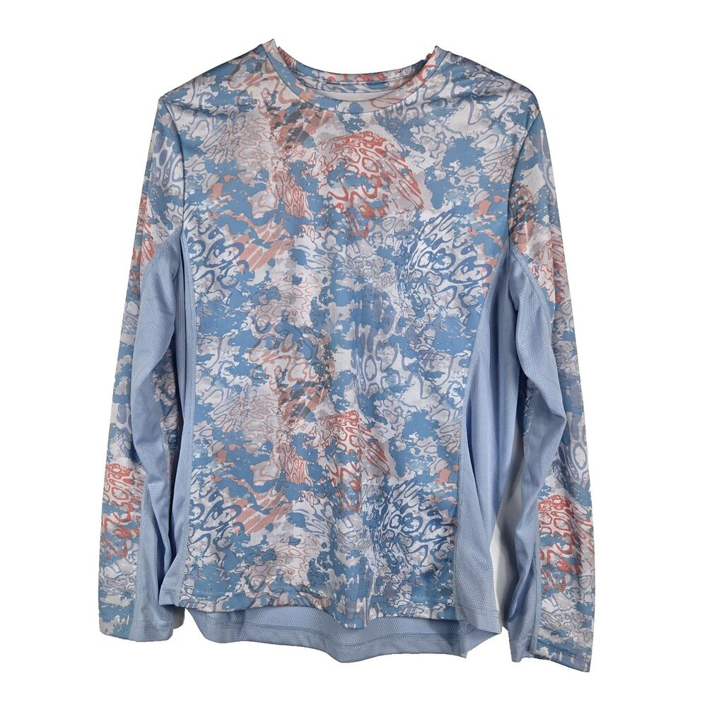Huk Fishing Women's Size Large Blue Pink White Sports Activewear Shirt
